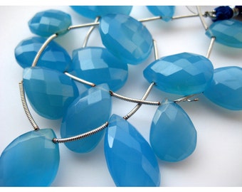 14x18mm Each Blue Chalcedony Faceted Pear Beads, Blue Chalcedony Briolette Beads, Blue Gemstones For Jewelry, 15 Pieces