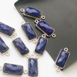 7x18.5mm Lapis Lazuli Double Loop Connectors, 925 Silver Connectors, Rectangle Faceted Connector For Jewelry 5 Pieces To 10 Pieces Options image 1