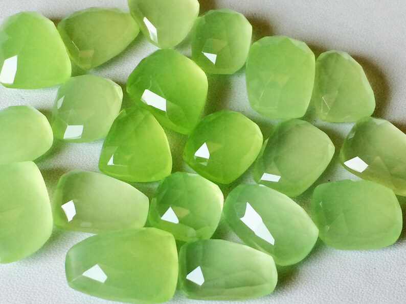 17-20mm Apple Green Chalcedony Cabochons, Green Chalcedony Rose Cut Flat Back Cabochons For Jewelry, Apple Cabochon 5Pcs To 10Pcs Options image 2