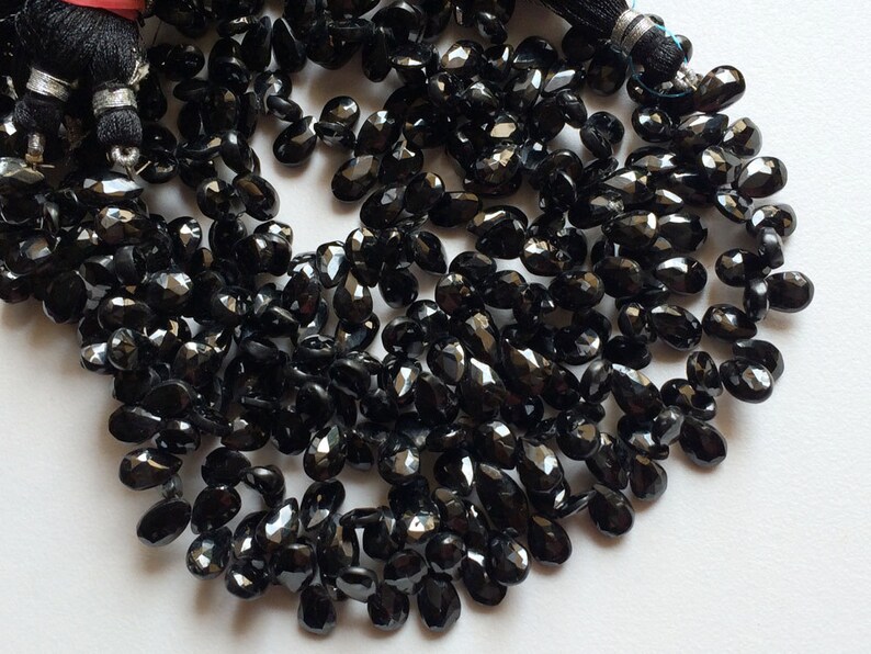 Black Beads Black Spinel Faceted Pear Beads 5 Inch Strand 10x7mm Spinel Necklace Black Spinel 36 Pieces Gemstone Briolettes