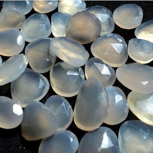 17-20mm Grey Chalcedony Rose Cut Cabochons, Grey Rose Cut Flat Cabochons For Jewelry, Grey Chalcedony Faceted (5Pcs To 10Pcs Options)
