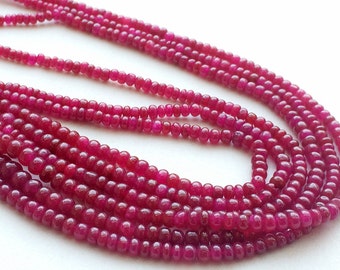 3-4.5mm Ruby Plain Rondelle Beads, Ruby For Jewelry, Ruby Smooth Rondelles, Plain Ruby Beads, Ruby Rondelles (6.5IN To 13IN Options)