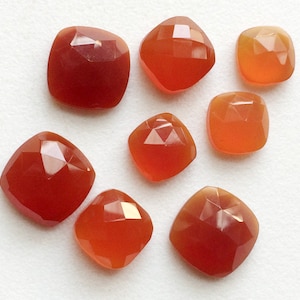 10-13mm Carnelian Orange Chalcedony Rose Cut, Orange Flat Back Cushion Cut Cabochon Lot, Rose Cut Gemstones For Jewelry 5 Pieces - GODP1050