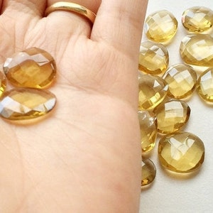 12-16mm Yellow Quartz Rose Cut Cabochon, Yellow Colored Crystal Quartz Rose Cut Flat Back Cabochons For Jewelry (5Pcs To 10Pcs Options)