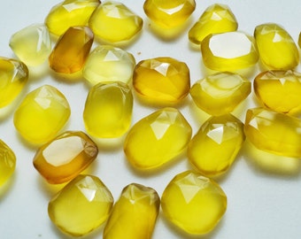 11-16mm Yellow Chalcedony Rose Cut Cabochons, Yellow Chalcedony Faceted Cabochons For Jewelry, Yellow Gems (5Pcs To 20Pcs Options) - GFJYC