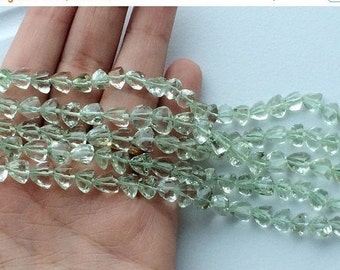 7mm Green Amethyst Trillion Beads, Green Amethyst Beads For Necklace, Green Amethyst Faceted Trillion (4IN To 8IN Options) - AGA230