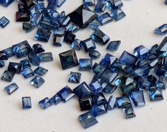 Pierres taillées en saphir bleu de 1,5 à 3,5 mm, mélange naturel de saphir, taille émeraude et pierres précieuses en saphir taille princesse pour bijoux 1 carat