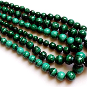 6-12mm Malachite Plain Ball Beads, Malachite Plain Round Balls, Natural Malachite Beads, Malachite For Jewelry (8IN To 16IN Option) - RAMA67