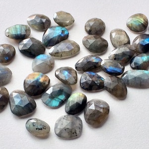 15-19mm Labradorite Rose Cut Cabochons, Labradorite Faceted Flat Back Cabochons For Jewelry, Labradorite Gemstones 5Pcs To 20Pcs Options image 1