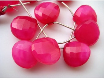 17mm Pink Chalcedony Faceted Heart Beads, Chalcedony Briolette Beads For Necklace, 11 Pieces Pink Faceted Gemstones For Jewelry,