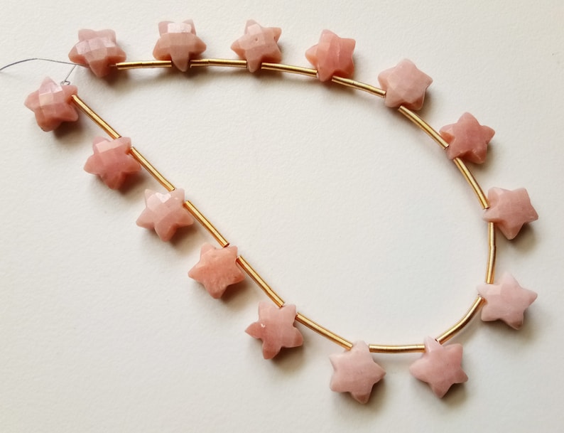 Pink Opal Star Shape Bead - ADG352 10mm 10.5mm Pink Opal Faceted Star Beads 4IN To 8IN Options Fancy Star Opal Briolettes For Jewelry