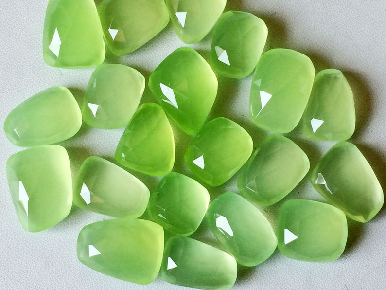 17-20mm Apple Green Chalcedony Cabochons, Green Chalcedony Rose Cut Flat Back Cabochons For Jewelry, Apple Cabochon 5Pcs To 10Pcs Options image 5