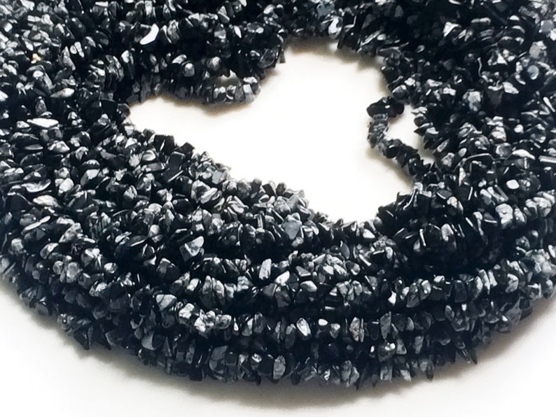 4-6mm Natural Black Obsidian Beads RAMA57 WHOLESALE 5 Strands Snowflake Obsidian Chips 32 Inch Snowflake Obsidian Beads