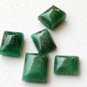 6x8mm Approx Emerald Plain Rectangle Cabochon, Natural Loose Emerald Rectangle Flat Back Stone, Emerald For Ring - AUSPH82