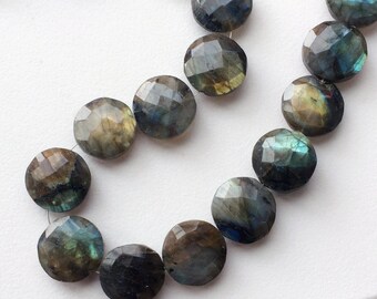 17-20mm Labradorite Beads, Labradorite Faceted Round Coin Beads, 5 Inch Straight Drill Labradorite Flashy Blue Fire Gemstone - KAPP227