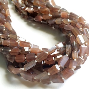 7-10mm Chocolate Moonstone Step Cut Faceted Tumbles, Chocolate Moonstone Beads, Natural Moonstone For Necklace, 13 Inch, 30 Pcs - AGA92