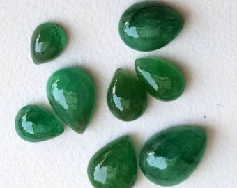 5x7mm - 8x12mm Emerald Plain Pear Cabochons, Natural Emerald Flat Back Cabochons, 4 Pcs Loose Emerald Pear Gemstone, Emerald For Jewelry