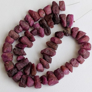10-15mm Raw Ruby Stones, Natural Loose Raw Gemstone, Ruby Rough Beads, Ruby Nuggets, Raw Ruby For Jewelry (6.5IN To 13IN Options) - PDG78