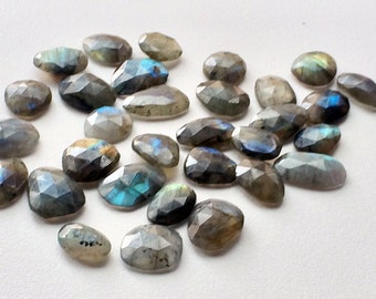 20-22mm Labradorite Rose Cut Cabochons, Labradorite Faceted Flat Back Cabochons For Jewelry, 5 Pcs Labradorite Gemstones Cabcohon