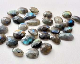 20-27mm Labradorite Rose Cut Cabochons, Labradorite Faceted Flat Back Cabochons For Jewelry, 5 Pcs Labradorite Gemstones Cabcohon