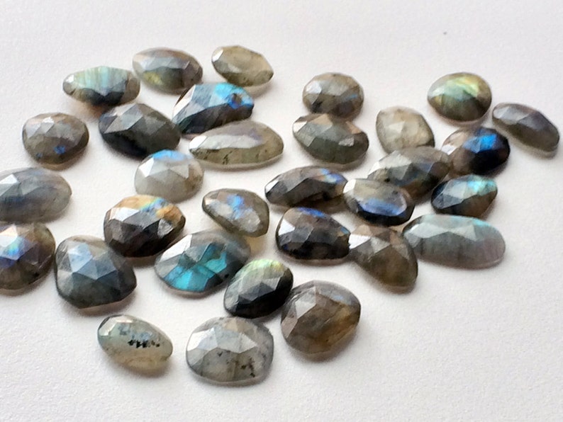 15-19mm Labradorite Rose Cut Cabochons, Labradorite Faceted Flat Back Cabochons For Jewelry, Labradorite Gemstones 5Pcs To 20Pcs Options image 3