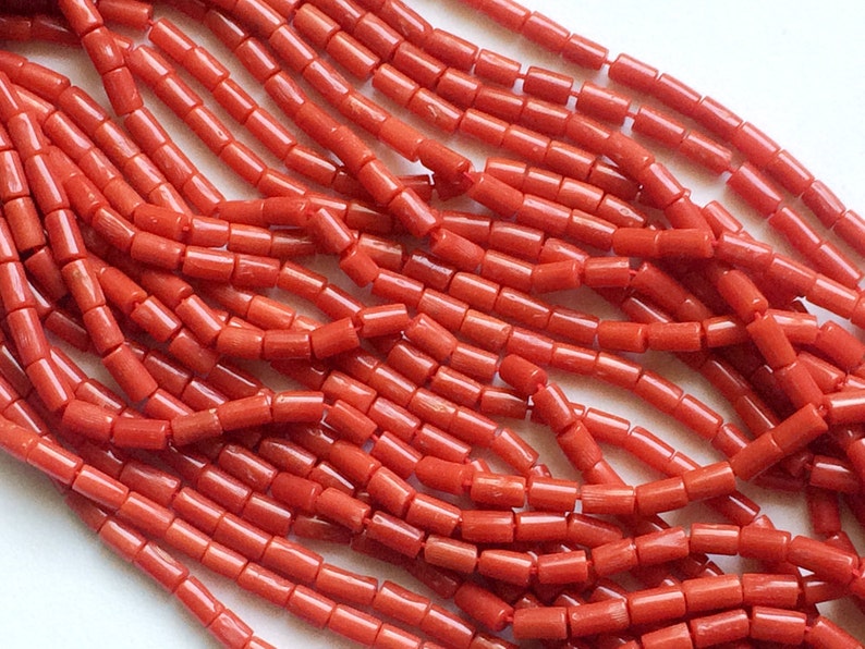 Original Coral Plain Rectangle Tube 60 Pcs 16 Inch RAMA84 Natural Italian Coral Italian Coral Beads 6-7mm Coral Necklace