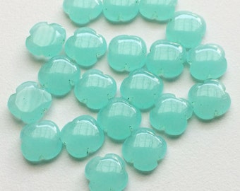 15mm Aqua Blue Chalcedony Fancy Floral Cabochons, 6 Pieces Aqua Blue Chalcedony Clover Shape, Flat Plain Floral Gems For Jewelry - KS3180