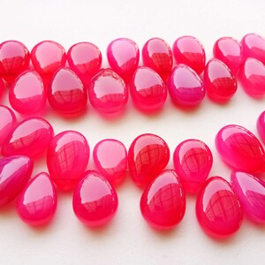 9.5x14mm-12x18mm Hot Pink Chalcedony Plain Pear Beads, Pink Chalcedony Pear Briolettes, Chalcedony For Necklace (4IN To 8IN Options)- PDG202