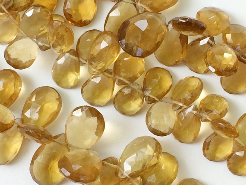 7x11mm To 17x12mm Beer Quartz Faceted Pear Briolette Beads Beer Quartz Beads 40 Pieces Approx 8 Inch Strand