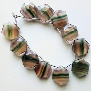 17.5mm Multi Fluorite Faceted Hexagon Shape Beads, Natural Multi Fluorite Fancy Hexagon Beads, Fluorite For Jewelry (3IN TO 6IN Options)