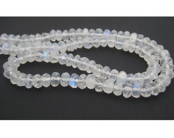 5mm White Rainbow Moonstone Faceted Rondelle, White Rainbow Faceted Rondelles, Rainbow Moonstone Beads For Jewelry (4IN To 8IN Options)