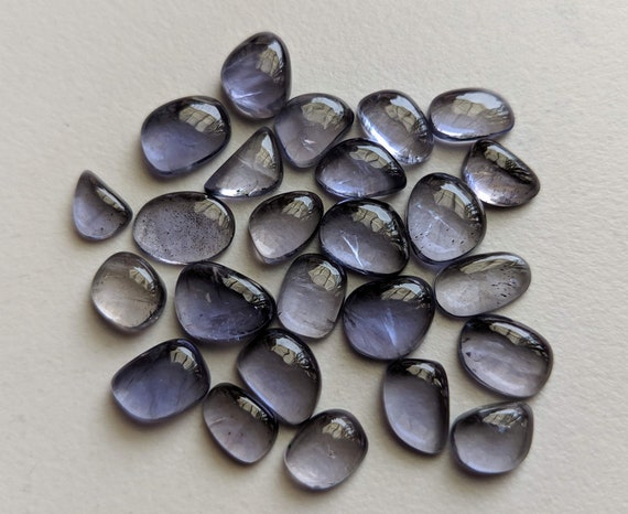 8-10mm Iolite Cabochons, Natural Plain Free Form Shape Iolite Flat Back Cabochons, 5 Pcs lolite Cabochons for Jewelry - PDG217