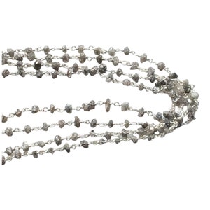 2.5-3.5mm Grey Raw Diamonds Rosary Chain, Grey Rough Diamond Wire Wrapped Beaded Chain, 925 Sterling Silver For Jewelry 6IN To 24IN image 6