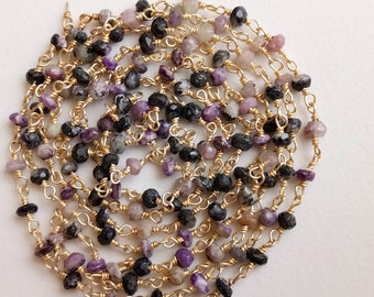 3mm Purple Opal Faceted Rondelle Beads in 925 Silver Gold Wire Wrapped Rosary Style Chain, Purple Opal Beaded Chain, Chain By Foot - PKSG86