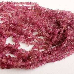 3-6mm Pink Tourmaline Chips, Pink Tourmaline Beads,  Pink Tourmaline For Necklace, Raw Pink Tourmaline Chips (16IN To 32IN Strand) - DPA4