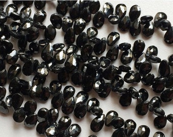 7x10mm Black Onyx Faceted Pear Shaped Briolettes, Black Onyx Faceted Pear, Black Onyx Brioltette For Jewelry (4.5IN To 9IN Options)