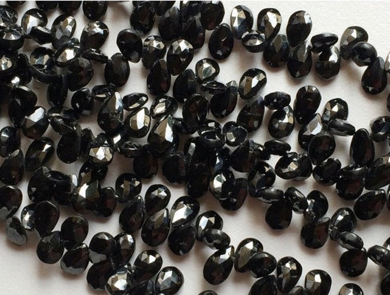 Black Beads Black Spinel Faceted Pear Beads 5 Inch Strand 10x7mm Spinel Necklace Black Spinel 36 Pieces Gemstone Briolettes