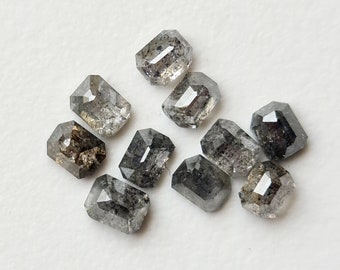 2.9x4mm - 3.3x4.2mm Salt And Pepper Emerald Shape Faceted Diamond, Flat Back Diamond, Emerald Diamond for Ring (1PC To 2PCS Options) -PPD890