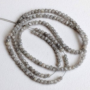 2.5mm Perfect Natural Round Grey Raw Diamond Beads, Rough Diamond Rondelle Beads, Grey Diamond Beads, Diamond For Jewelry (4IN To 16IN)