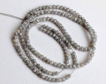 2.5mm Perfect Natural Round Grey Raw Diamond Beads, Rough Diamond Rondelle Beads, Grey Diamond Beads, Diamond For Jewelry (4IN To 16IN)