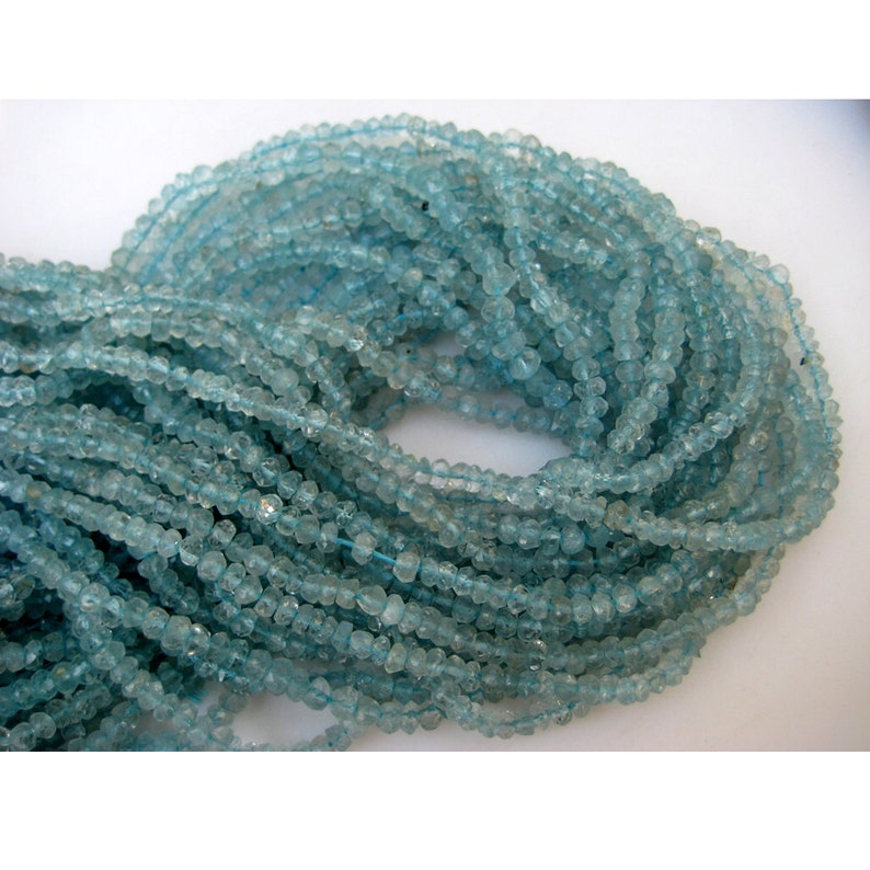3-3.5mm Blue Aquamarine Faceted Rondelles, Aquamarine Micro Faceted Rondelles, Aquamarine Beads For Jewelry 1 Strand To 5 Strand Options image 1