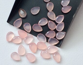 7x10mm Rose Pink Chalcedony Pear Cabochon, Rose Cut Light Pink Chalcedony Flat Cabochons, Rose Cut Gemstones (5Pcs To 50Pcs Options)