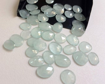 9-11.5mm  Aquamarine Rose Cut Flat Back  Cabochons, Natural Aquamarine Cabochons, Loose Faceted Aquamarine Gemstones (5Pcs To 10Pcs Options)