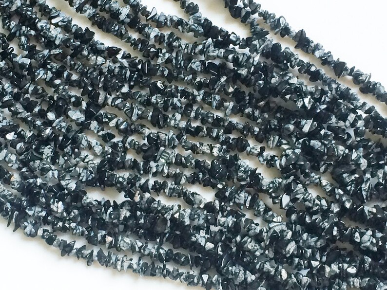 4-6mm Natural Black Obsidian Beads RAMA57 WHOLESALE 5 Strands Snowflake Obsidian Chips 32 Inch Snowflake Obsidian Beads