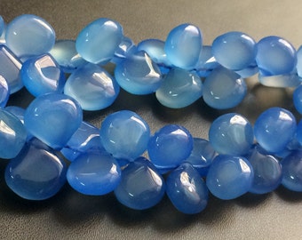 7-8mm Blue Chalcedony Plain Heart Beads, Blue Chalcedony Briolettes, Chalcedony Heart, Blue Chalcedony For Necklace (3.5IN To 7IN Options)