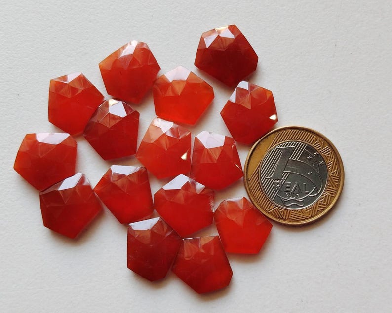 Cabujones de calcedonia naranja de corte rosa de 14-16 mm, cabujones de forma elegante con parte trasera plana, piedras facetadas para joyería (opciones de 5 a 10 piezas) imagen 9