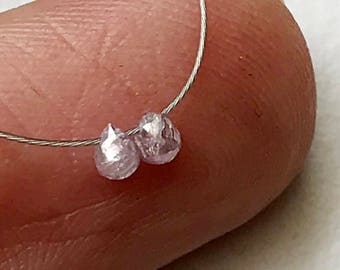 2 Pieces 2.4mm Beautiful Rare Pink Diamond Briolette Beads, Natural Pink Diamond Faceted Tear Drop Beads - DDP290