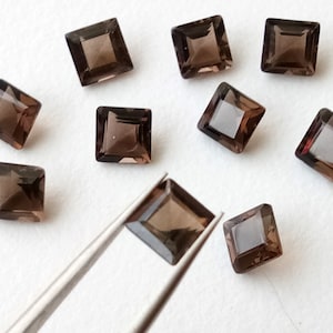 10 Pcs Smoky Quartz Princess Cut Stones, Natural Smoky Quartz Square Cut, Loose Gemstone For Jewelry, Brown Stone (4mm To 9mm Options)