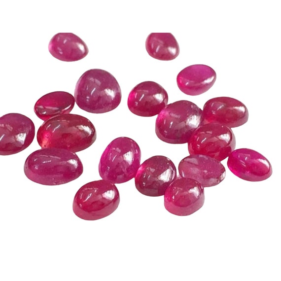 5x7mm - 8x10mm Ruby Glass Filled Cabochons, Oval Plain Ruby Flat Back Cabochons For Jewelry, Loose Ruby Stones (2pcs To 8pcs Options)