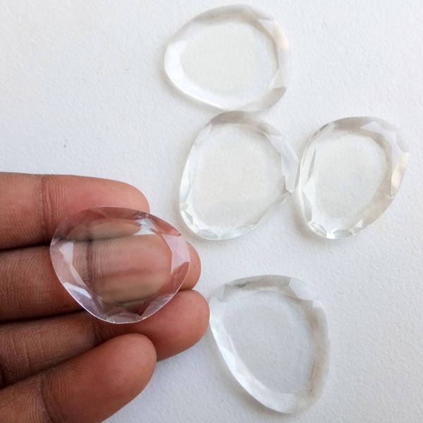 22-30mm Crystal Quartz Flat Back Cabochons, Natural Table Cut Quartz Crystal Cabochons For Jewelry (1Pc To 10Pcs Options) - GS5197